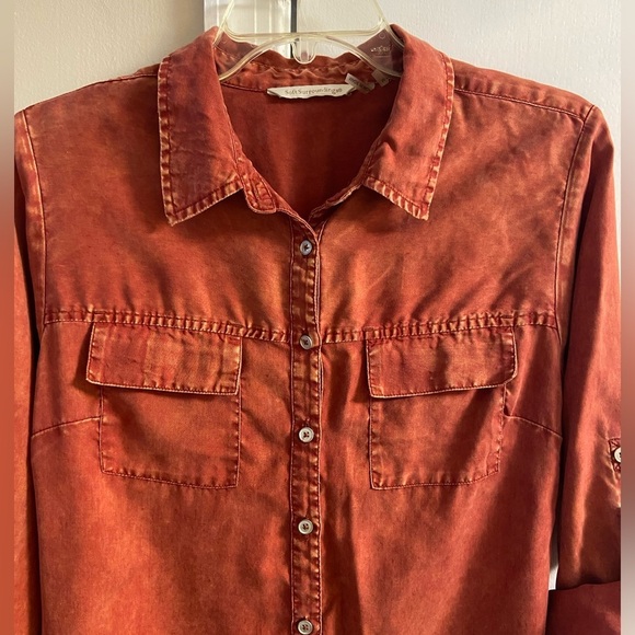 Soft surroundings button front shirt burnt Orange lyocell Medium - Picture 3 of 8